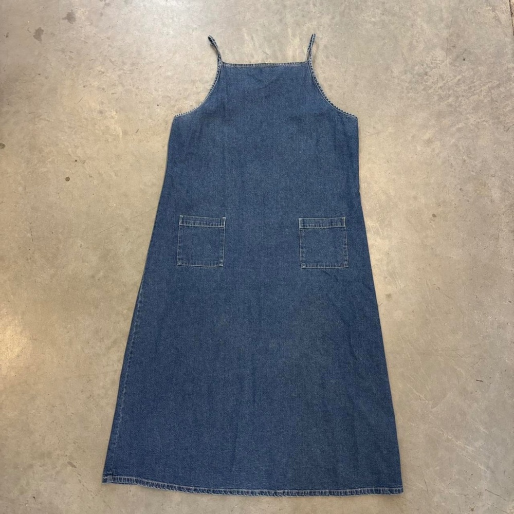 90s denim long dress with pockets